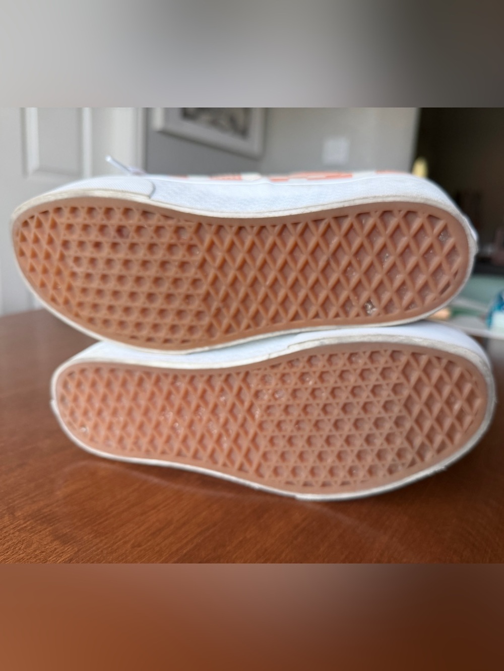 Vans Checkerboard Canvas Low Top Sneakers - Peach & White - Picture 6 of 8